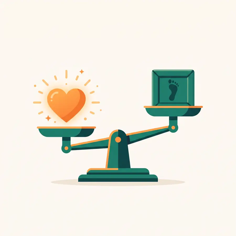 A balance scale weighing intentions against actions